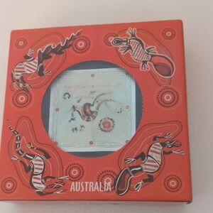Australian 6 Drink Coasters Each Different Aboriginal Art Metal Middle In Box